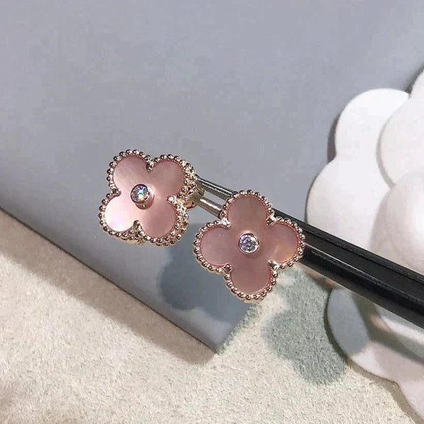 ˇShiny JewelryˇCLOVER MEDIUM 1 MOTIFS  PINK MOP DIAMOND EARRINGS