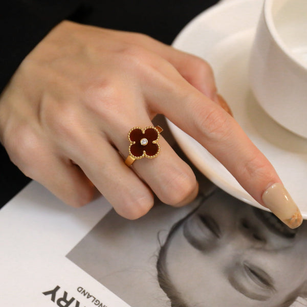 ˇShiny JewelryˇCLOVER CARNELIAN RING ROSE GOLD DIAMOND