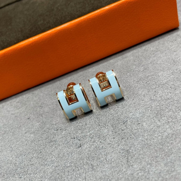 ˇShiny JewelryˇPOP H SKY BLUE STUD EARRINGS