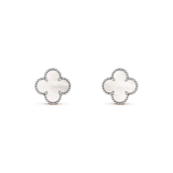 ˇShiny JewelryˇCLOVER MEDIUM 1 MOTIFS  WHITE MOP EARRINGS SILVER
