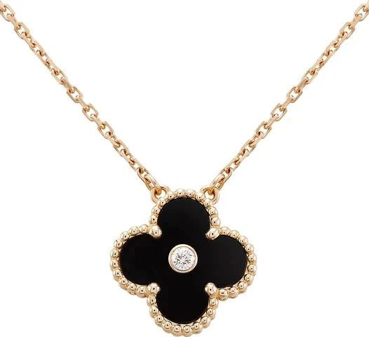 ˇShiny JewelryˇCLOVER 15MM DIAMOND ONYX NECKLACE