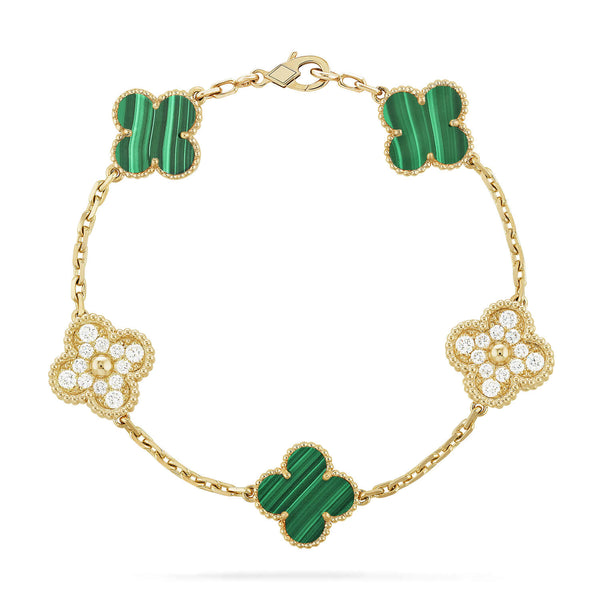 ˇShiny JewelryˇCLOVER  5 MOTIF MALACHITE DIAMOND BRACELET