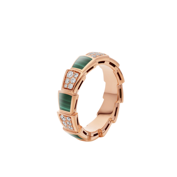 ˇShiny JewelryˇSERPENTI RING PINK GOLD MALACHITE DIAMOND PAVED 4MM
