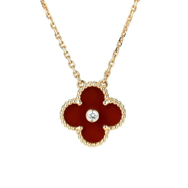ˇShiny JewelryˇCLOVER 15MM DIAMOND CARNELIAN NECKLACE