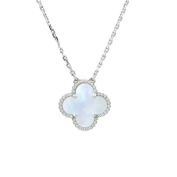 ˇShiny JewelryˇCLOVER  15MM WHITE MOTHER-OF-PEARL SILVER