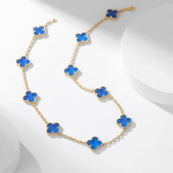ˇShiny JewelryˇCLOVER 10 MOTIFS BLUE AGATE NECKLACE
