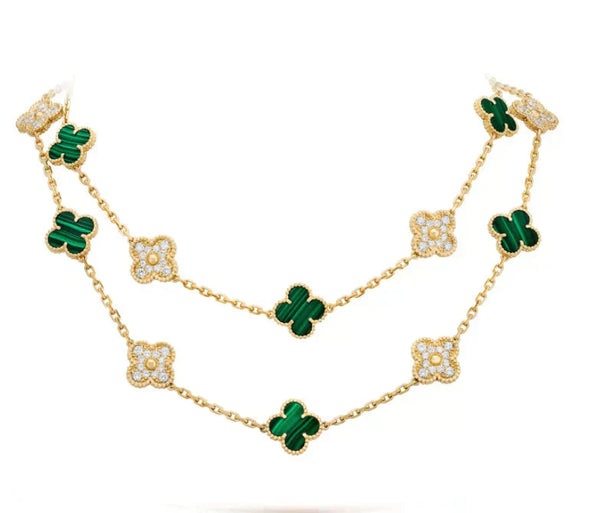 ˇShiny JewelryˇCLOVER 20 MOTIFS MALACHITE DIAMOND NECKLACE