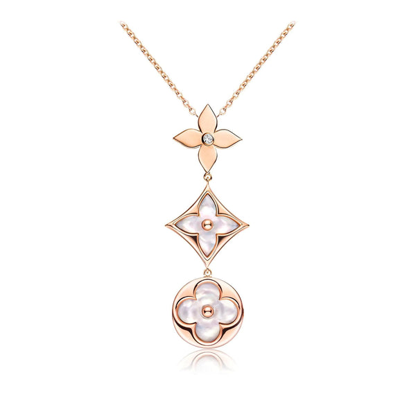 ˇShiny JewelryˇCOLOR BLOSSOM LARIAT NECKLACE PINK GOLD WHITE MOTHER PEARL AND DIAMOND