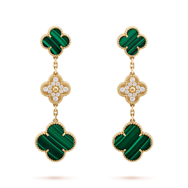 ˇShiny JewelryˇCLOVER EARRINGS GOLD MALACHITE DIAMOND 3 MOTIF