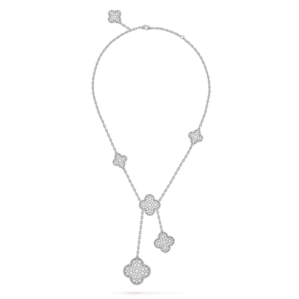 ˇShiny JewelryˇCLOVER 5 MOTIFS SILVER DIAMONDS NECKLACE