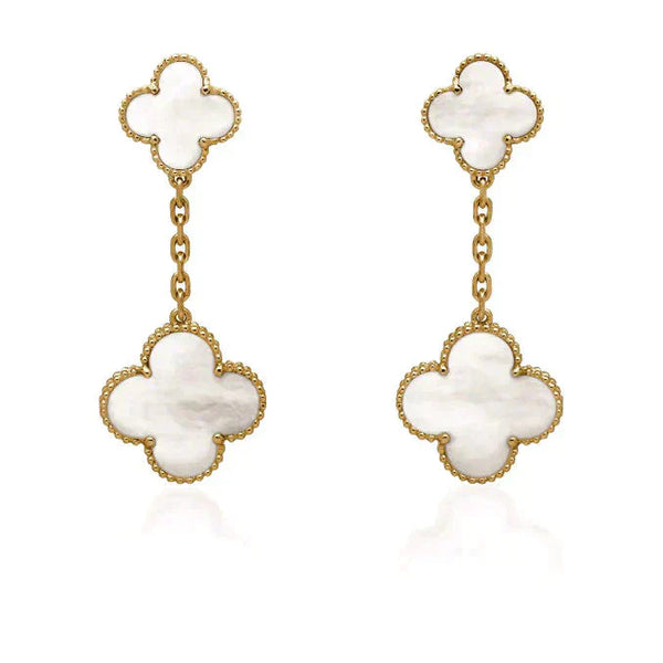 ˇShiny JewelryˇCLOVER 2 MOTIF WHITE MOP EARRINGS
